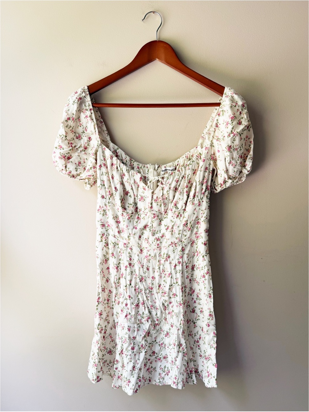Reformation Corbin Milkmaid Puff Sleeve Floral Dress Cream Pink Size 6 Coquette - Picture 5 of 7